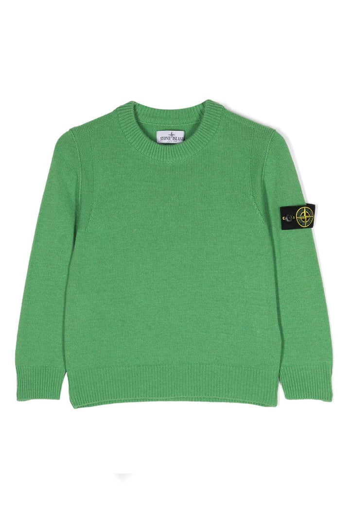 Stone Island maglia verde bambino in misto lana