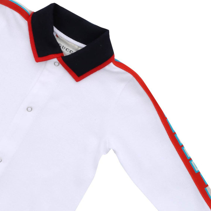 ViaMonte Shop | Gucci Tutina Neonato bianca maniche lunghe con bande Logate