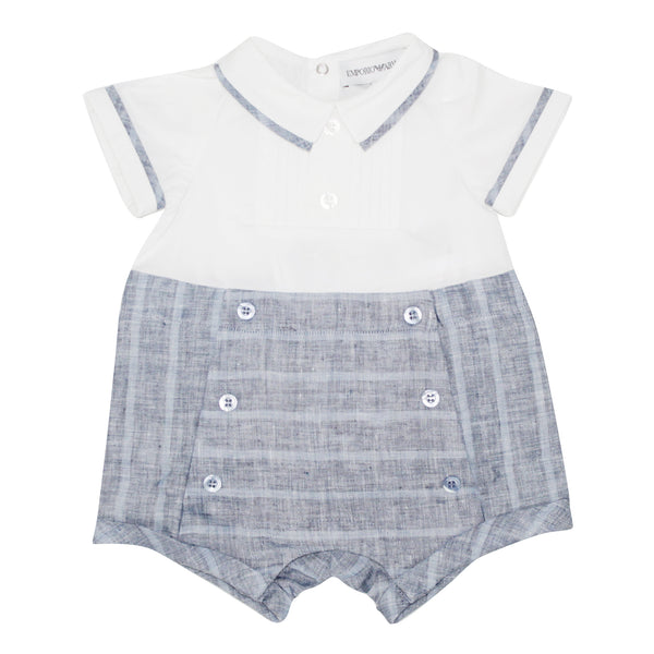 ViaMonte Shop | Emporio Armani pagliaccetto baby boy bicolor in lino con bavetta