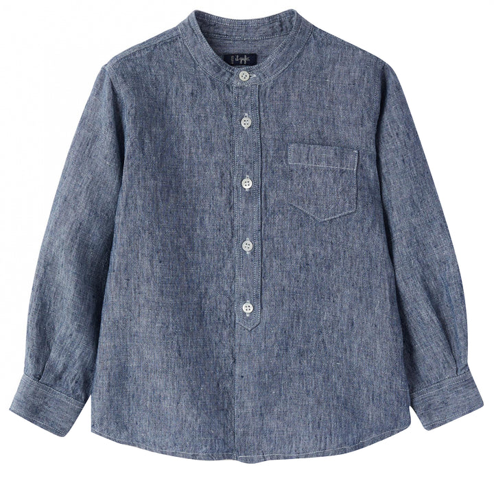 ViaMonte Shop | Il Gufo camicia bambino blu unito in puro lino