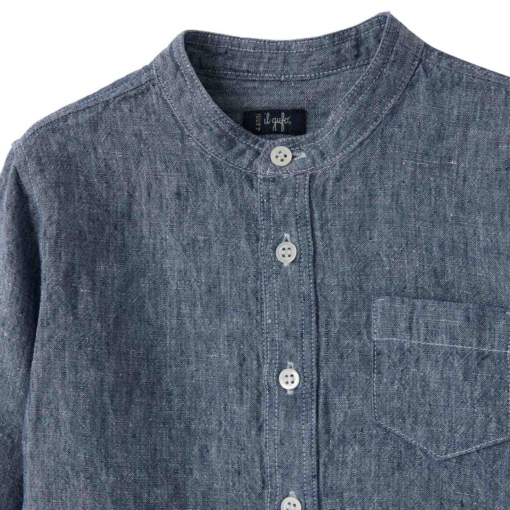ViaMonte Shop | Il Gufo camicia bambino blu unito in puro lino