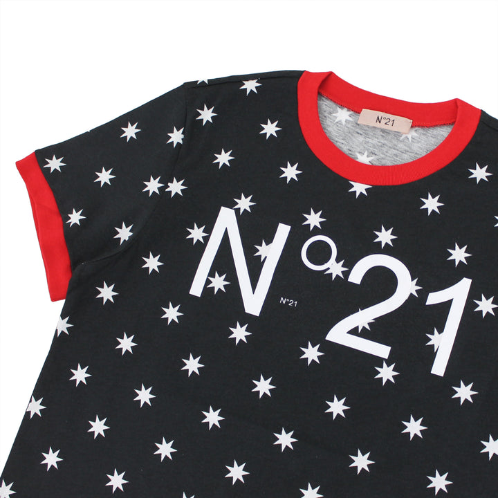 ViaMonte Shop | N°21 t-shirt bambina nera in jersey di cotone stampato