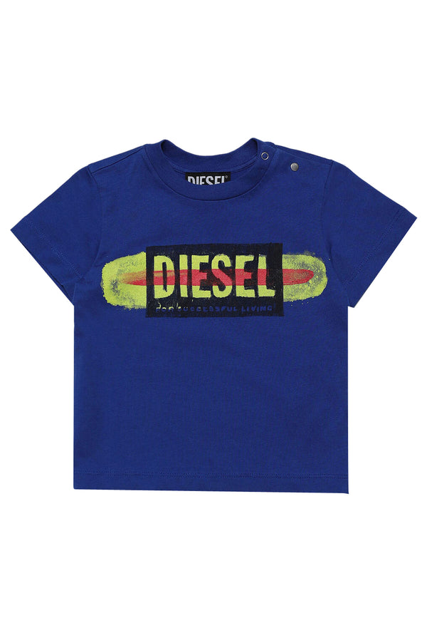 ViaMonte Shop | Diesel Kid baby boy t-shirt Taryb bluette in jersey di cotone