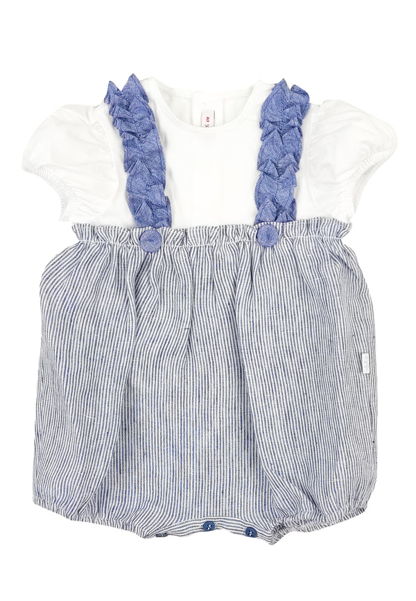 ViaMonte Shop | Il Gufo baby girl pagliaccetto celeste a righe in lino