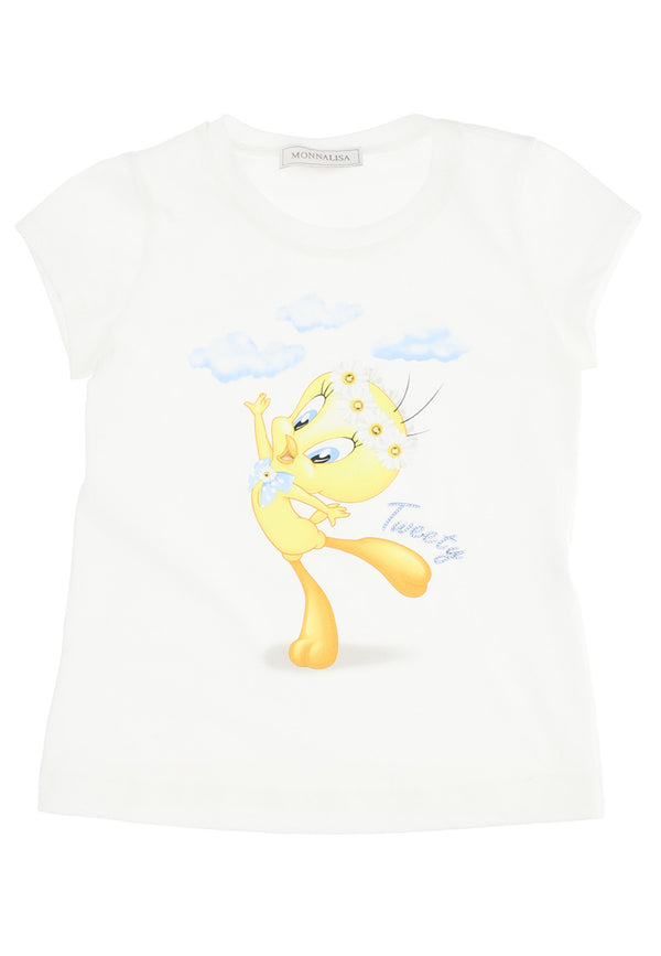 ViaMonte Shop | Monnalisa bambina t-shirt panna in jersey di cotone stretch