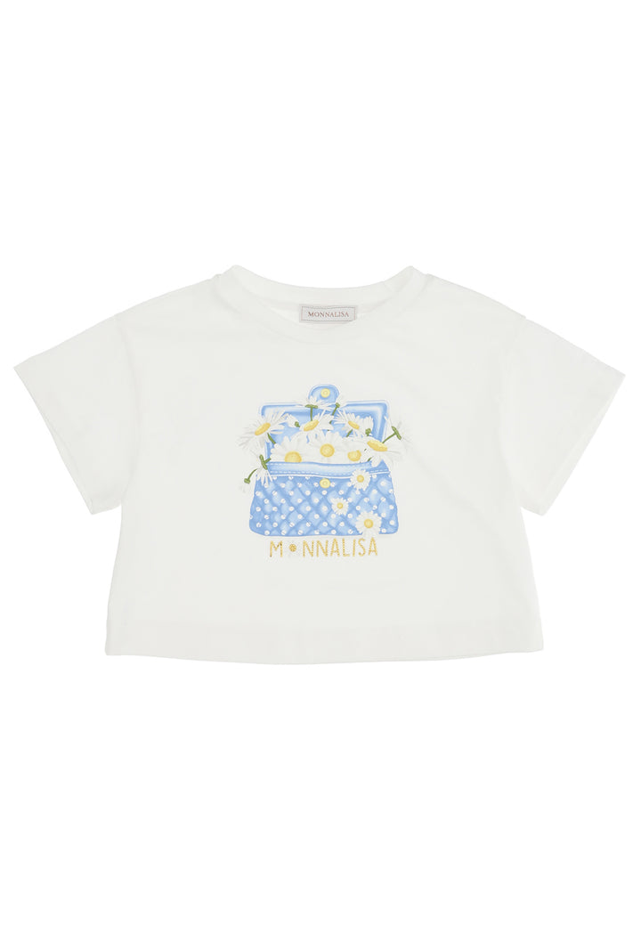 ViaMonte Shop | Monnalisa bambina t-shirt cropped in jersey di cotone panna