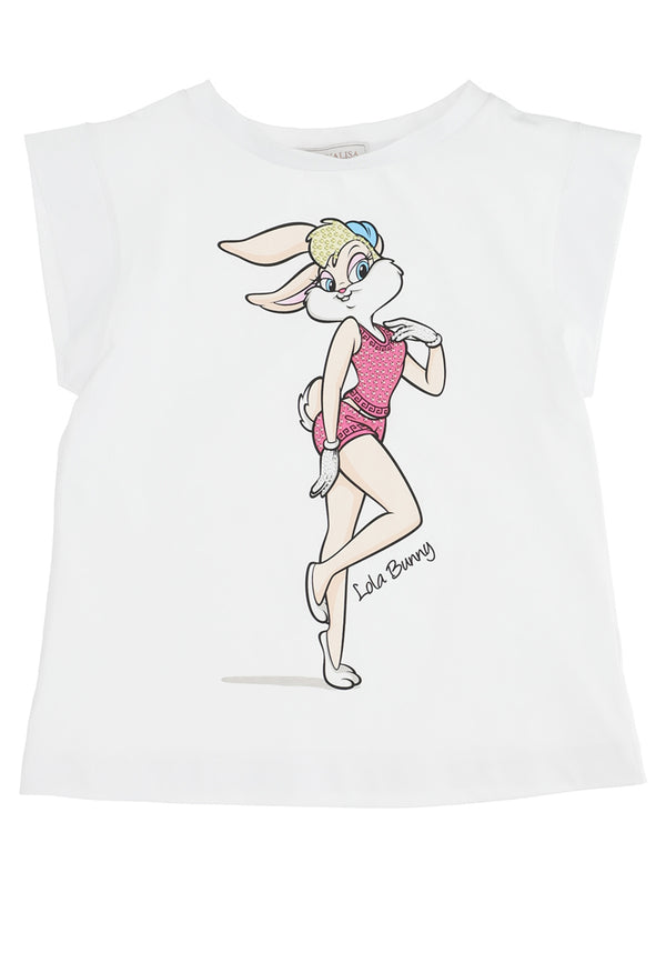 ViaMonte Shop | Monnalisa bambina maxi t-shirt smanicata bianca in jersey di cotone