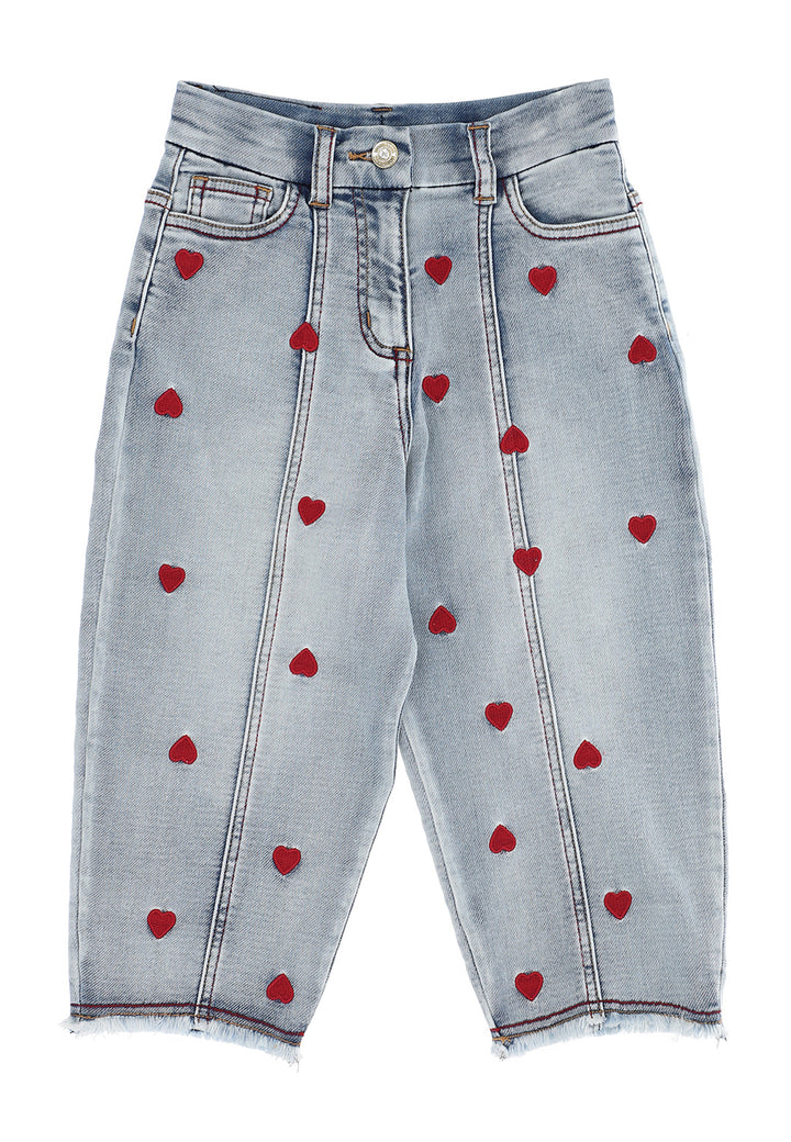 ViaMonte Shop | Monnalisa bambina jeans blu chiaro in cotone con ricami