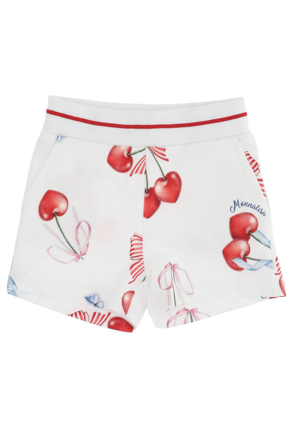 ViaMonte Shop | Monnalisa baby girl shorts bianco in felpa di cotone con stampa