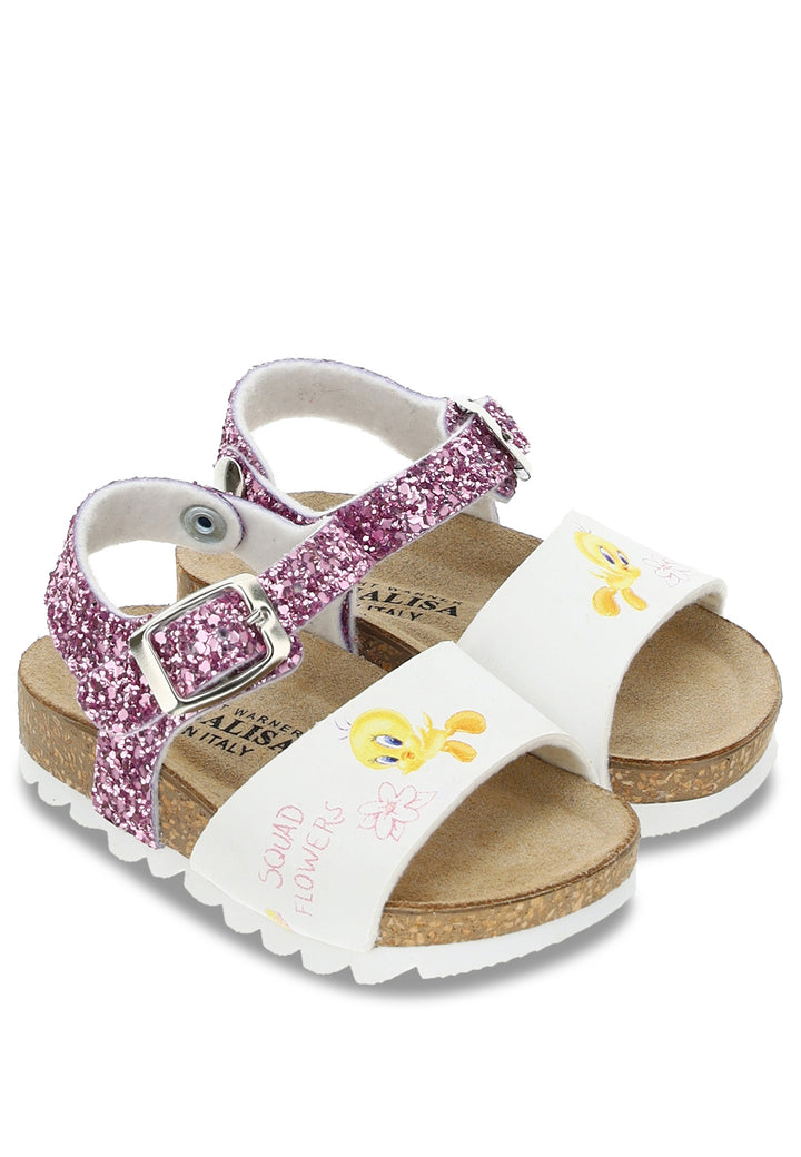 ViaMonte Shop | Monnalisa sandalo bambina bianco in ecopelle e glitter