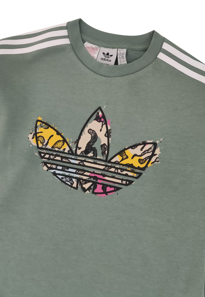 ViaMonte Shop | Adidas felpa animal print crew verde bambino in cotone