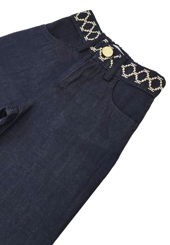 ViaMonte Shop | pantalone in denim con ricamo losanghe blue denim burro
