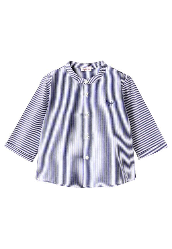 ViaMonte Shop | Il Gufo neonato camicia in puro cotone a righe blu oceano