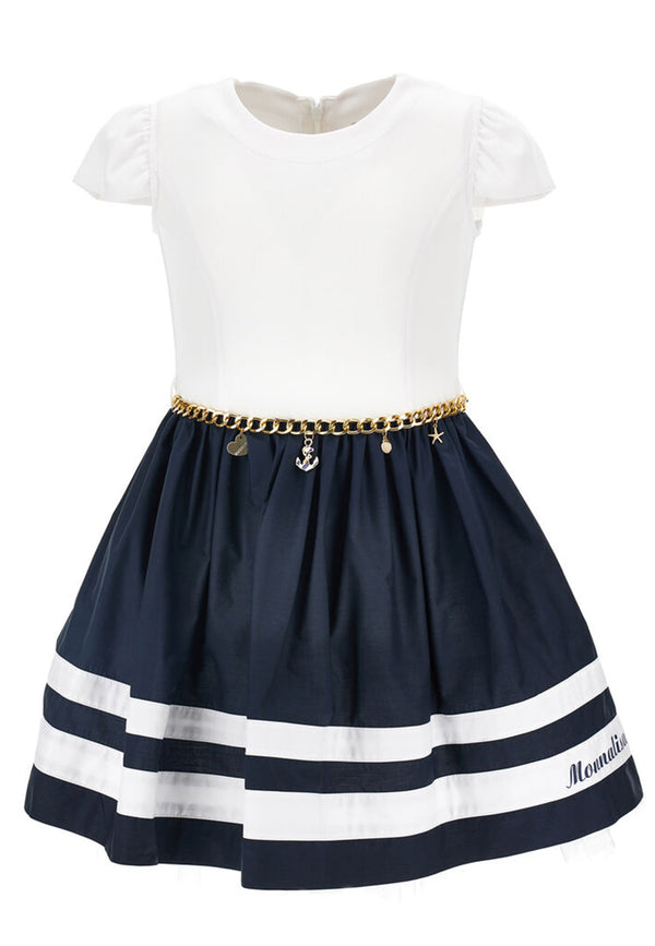 ViaMonte Shop | Monnalisa vestito bianco e blu bambina in popeline di cotone