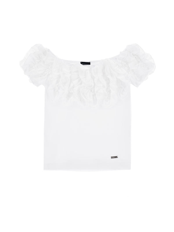 ViaMonte Shop | Monnalisa T-Shirt ragazza bianca in cotone frou frou
