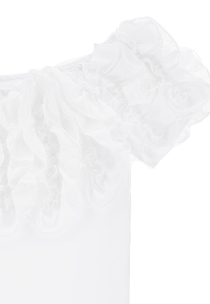 ViaMonte Shop | Monnalisa T-Shirt ragazza bianca in cotone frou frou