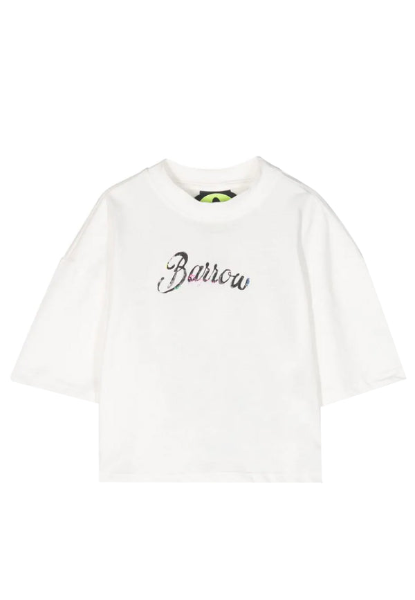 Barrow t-shirt bianca bambina in jersey di cotone