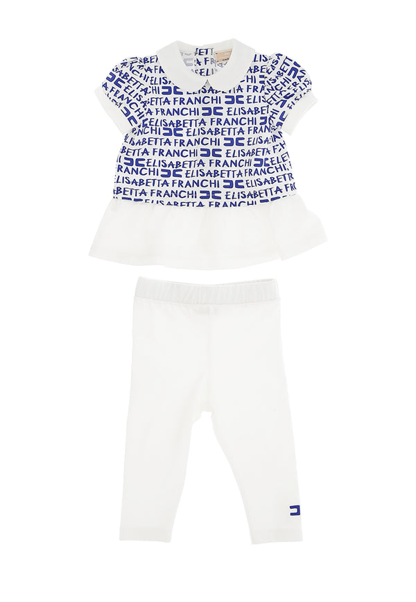 Elisabetta Franchi completo bianco/blu neonata in cotone