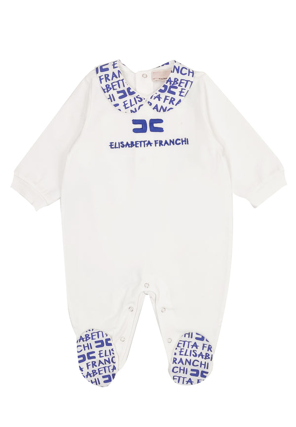 Elisabetta Franchi tutina avorio/blu neonata in cotone