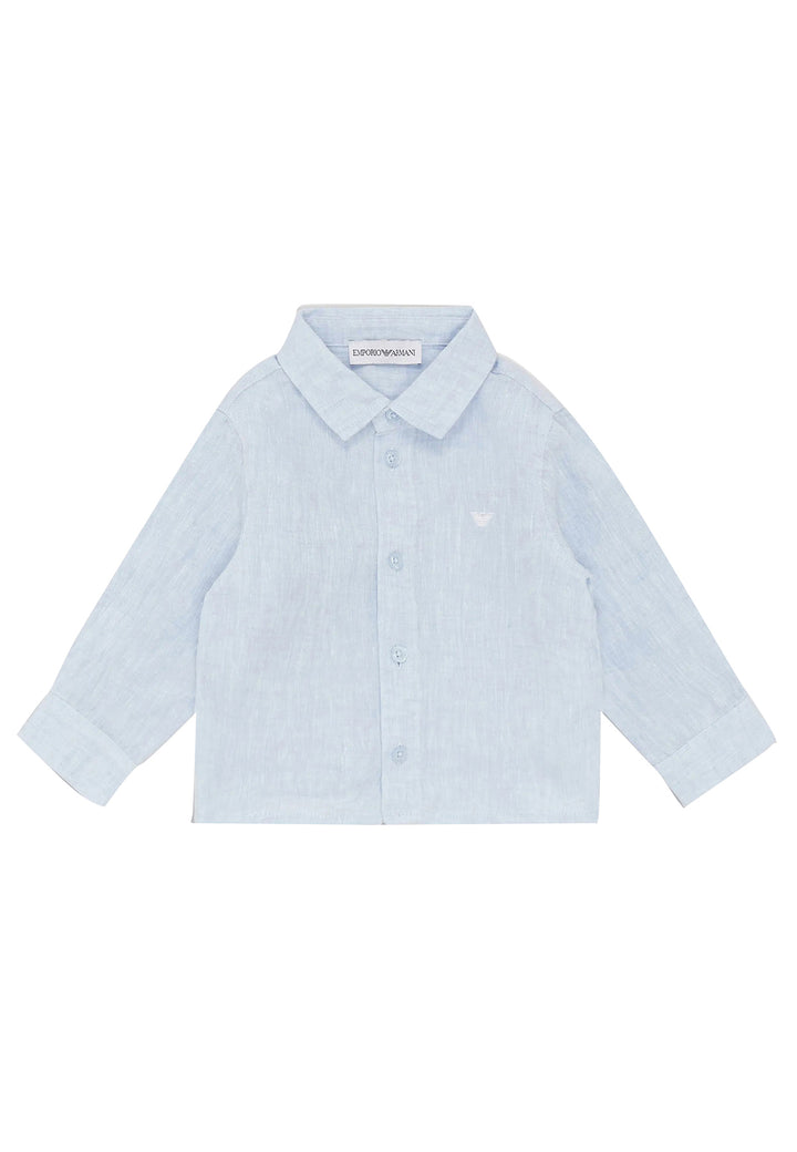 Emporio Armani camicia celeste neonato in lino