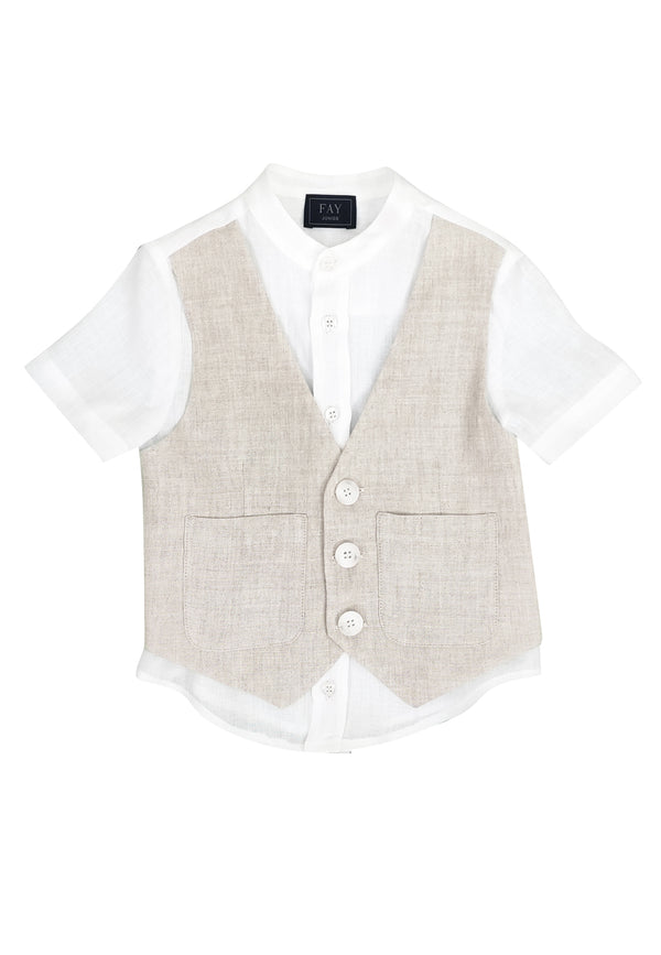 ViaMonte Shop | Fay camicia/gilet bianca/beige neonato in lino