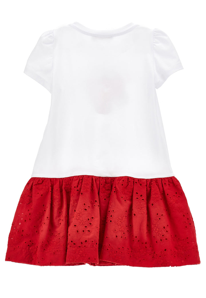 Monnalisa vestito bianco/rosso bambina in cotone