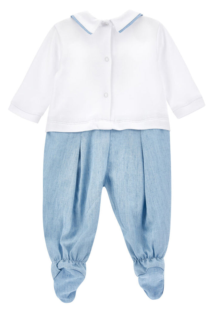 Monnalisa tutina bianca/azzurra neonato in cotone