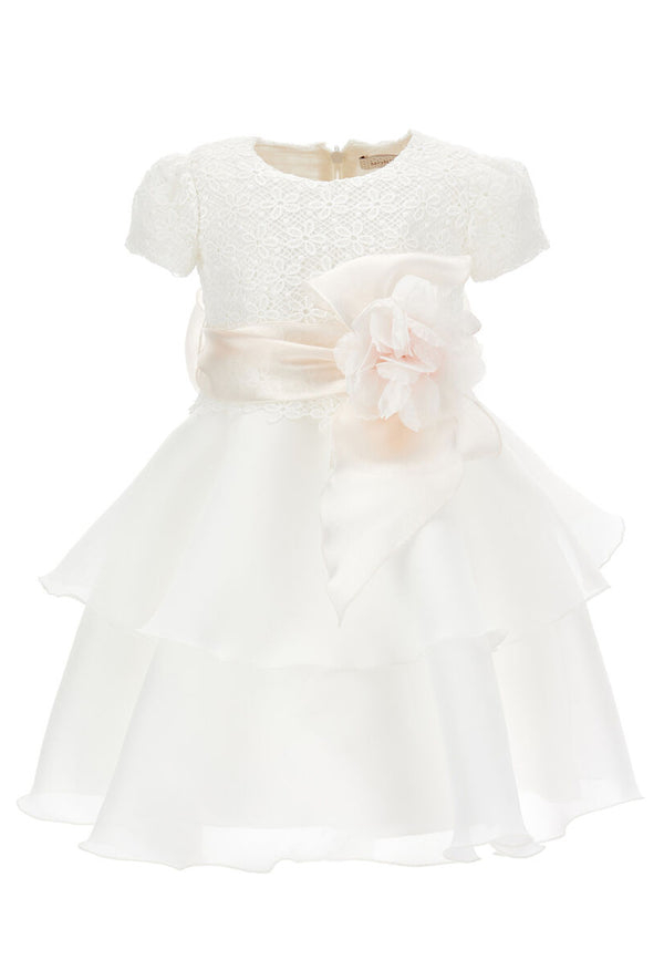 Monnalisa vestito bianco neonata in macramé